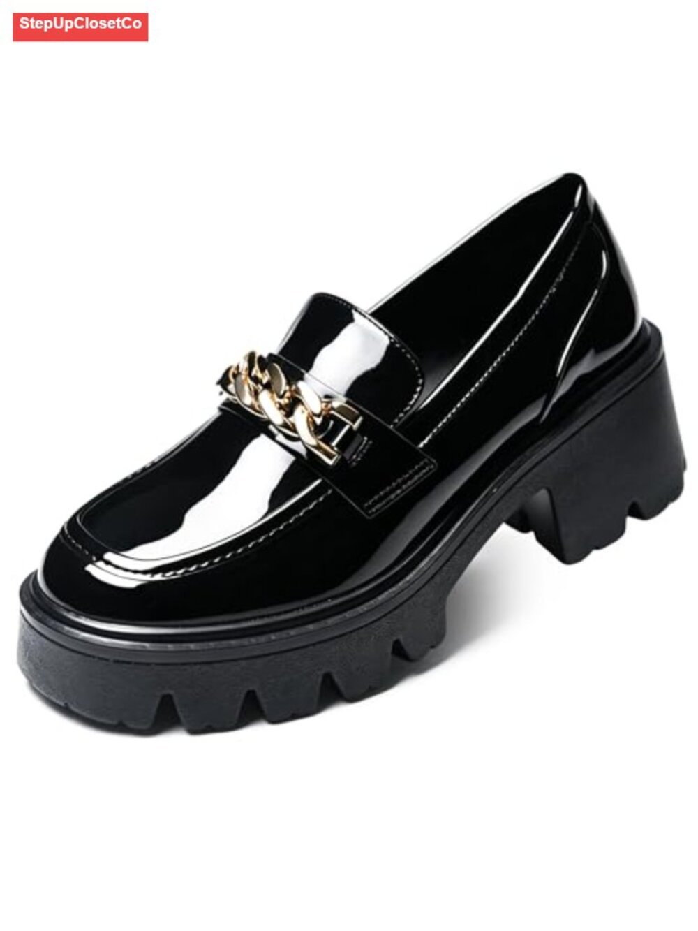 Women's Chunky Platform Loafers Slip-On Block Heel Work Shoes